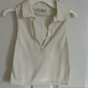 Cream and White Ribbed Collard Tank